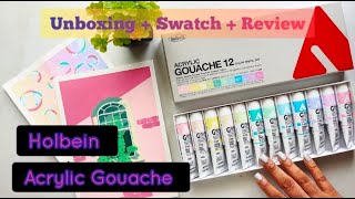 Review of Holbein Acrylic Gouache  Pastel Colors  Unboxing  Swatching  First Impression Review [upl. by Drogin]