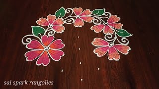 creative latest flower rangoli 74  easy dots kolam  simple kolangal saisparkrangolies [upl. by Perzan623]