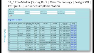 323FreeMarker Spring Boot  View Technology  PostgreSQL PostgreSQL Sequences implementation [upl. by Duhl449]