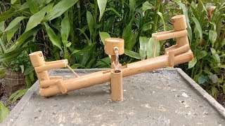 How to make very beautiful bamboo with cement waterfall fountain [upl. by Leitman]