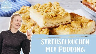 Streuselkuchen mit Pudding 🍰✨ wie bei Oma  Blechkuchen mit Pudding und Streuseln  Einfach Backen [upl. by Karney507]