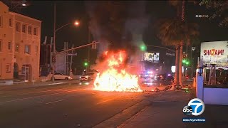 Bystanders tried to rescue victims but Tesla burst into flames in deadly West Hollywood crash [upl. by Idnym]