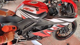 Yamaha R15 V3 Graphics Installation  R15 V3 Modification  Vwraps Sikar [upl. by Kruter]