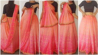 How to Drape Saree Navratri garba style easily for beginners  Simple saree draping लहंगा style [upl. by Kinsley]