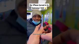 Her iphone can be fold like samsung Z fold 😂watch till the end 🤣 shorts iphone13 ios android [upl. by Homans]