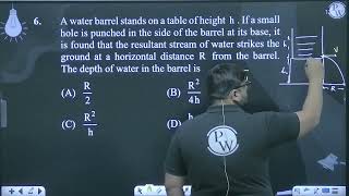 A water barrel stands on a table of height h If a small hole is punched in the side of the barr [upl. by Goran]