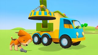 The crane truck with the big magnet Helper cars are ready to go Puppy needs help New cartoons [upl. by Ilram]