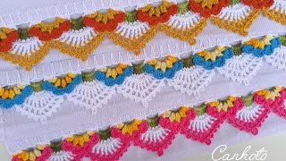 🌷BARRADO INSPIRAÇÃO FLORALcanhoto croche crocheting crochet [upl. by Nallaf]