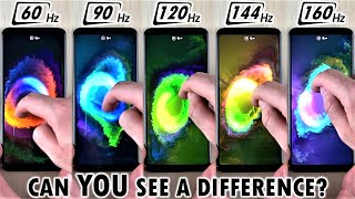 Slow Motion 160Hz vs 144Hz vs 120Hz vs 90Hz vs 60Hz  Smartphone Screen Refresh Rate Comparison [upl. by Corella]