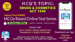 DRUGS amp COSMETIC ACT MCQs I GPAT I NIPER I DRUGS INSPECTOR I PHARMACIST EXAM I JURIDPRUDENCE MCQS [upl. by Dibb642]