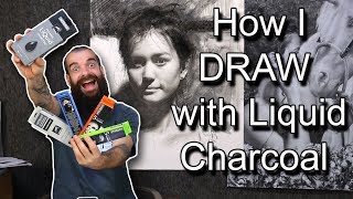 How I Draw with Nitrams Liquid CharcoalDemonstration Cesar Santos vlog 079 [upl. by Dolph]