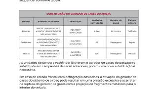 AVISO DE RECALL NISSAN [upl. by Aisatsana408]