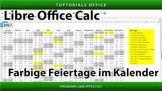 Feiertage im Kalender farbig markieren LibreOffice Calc [upl. by Aelyk]