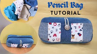 Cara buat Tas Pensil dari Jeans Pencil Case from Old Jeans [upl. by Sirromal]