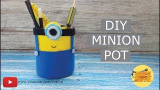 MAKE MINION PENCIL POT FOR KIDS  CARA MEMBUAT TEMPAT PENSIL MINION DARI BOTOL PLASTIKTOPLES [upl. by Emmy990]