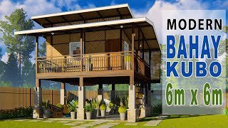 MODERN BAHAY KUBO  ELEVATED AMAKAN HOUSE DESIGN 6m x 6m [upl. by Joleen]