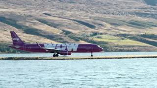 Captain Max View 4K 👉 WOW Air Airbus A321 at Akureyri Airport Iceland [upl. by Ynnor]