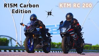 R15M Carbon Fiber Edition vs KTM RC 200  Amazing Drag Race ⚡ [upl. by Albarran]