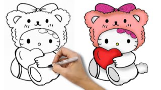 💗 Como desenhar a KELLO KITTY segurando um CORAÇÃO  Desenho fofo para meninas [upl. by Hsaniva395]