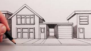 How to Draw a House using OnePoint Perspective Easy Drawing for Beginners [upl. by Nilhtac398]