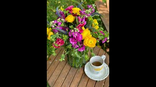 Bright and colorful SpringSummer flower arrangement in green vase [upl. by Radu814]