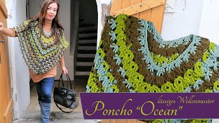 Poncho mit bewegtwelligem Muster häkeln Doppelte Stäbchen plus Reliefstruktur im Muster gehäkelt [upl. by Cathe44]