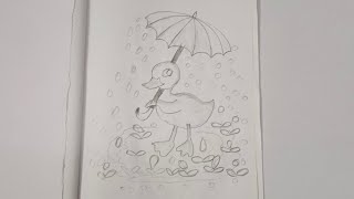 how to draw duck holding the umbrella cute animals drawing pencil shades [upl. by Whitelaw]