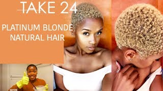 TAKE 24  How to Bleach Short Natural Hair Platinum Blonde FIRST TIME LOVE [upl. by Rotberg]