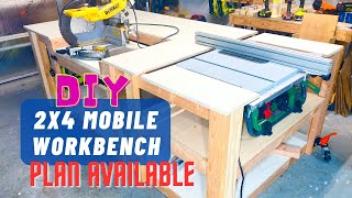 Building a Mobile Workbench amp Compact Work Station for Miter Saw and Table Saw  Woodworking Project [upl. by Ellehcal407]