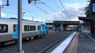 A HCMT train arriving and departing Oakleigh Station on the Cranbourne and Pakenham lines [upl. by Atteyram233]