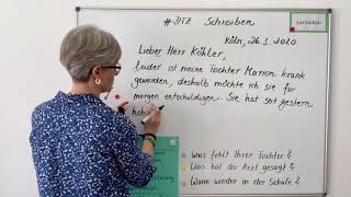 DTZ Mitteilung schreiben  halbformeller Brief  Entschuldigung  B1  Deutsch lernen [upl. by Ennail566]