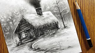 Peaceful Home in the middle of woods  ASMR  Charcoal Drawing Tutorial 8 [upl. by Anol207]