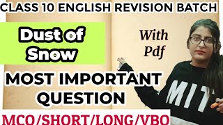 Dust of snow class 10 questions and answers [upl. by Aillicirp995]