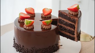 Chocolate Cake With Chocolate Ganache Glaze [upl. by Anillek583]