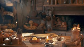 17th Century Kitchen Ambience  Cinematic ASMR crackling fire cooking sounds no talking [upl. by Imac]