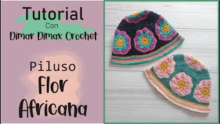 PASO A PASO Como hacer un GORRO PILUSO de GRANNY FLOR AFRICANA Crochet Fácil y sencillo [upl. by Inad]