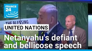 Binyamin Netanyahu addresses the UN General Assembly in a defiant angry and bellicose speech [upl. by Naryb522]