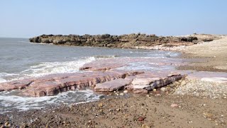 PINK BAY PORTHCAWL BEACH WITH ROCKS WHICH HAVE A UNIQUE PINK MARBLING EFFECT [upl. by Ellirpa820]