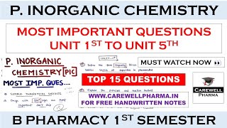 Pharmaceutical Inorganic Chemistry most Important questions 1st semester  Carewell Pharma [upl. by Oranneg]