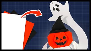 Easy Halloween craftsorigami Jacko lantern origami pumpkin and paper hanging ghost [upl. by Anelrahs272]