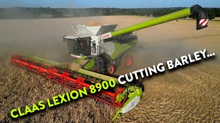 4Kᵁᴴᴰ Harvest 2024 Claas Lexion 8900 TT with Convio 1380 header cutting barley in Suffolk [upl. by Dietrich742]