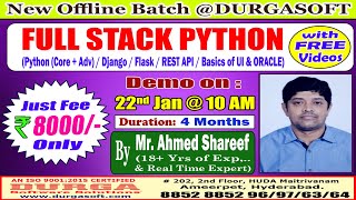 FULL STACK PYTHON Offline Training  DURGASOFT [upl. by Jeffries]