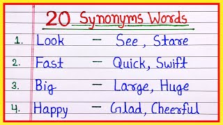 20 Synonyms Words in english  synonyms 20  synonyms word 20  write 20 synonyms  synonym [upl. by Naenej]