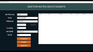 TUTO PYTHON TKINTER  gestion note des élèves  base de donnée MySQL [upl. by Jedd]