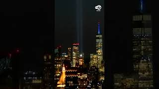 Annual Tribute in Light shines again to mark 23 years since 911 terror attacks [upl. by Anaiuq]