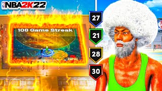 I WENT ON A 108 GAME WIN STREAK WITH THE NEW BEST BUILD on NBA 2K22 [upl. by Adiuqal201]