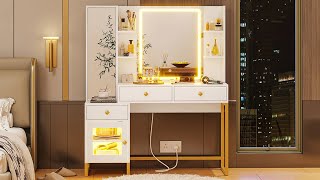 How to Install  Sikaic RGB LED Makeup Vanity With Charging Station Jewelry Armoire [upl. by Gupta]