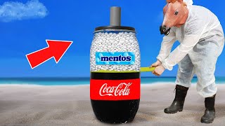 Coca Cola vs Mentos inside the Giant Barrel [upl. by Yaja798]