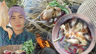 Primitive CookingSurvival Cooking sour soup chicken with lemon jam delicious by Kak Sreypov TPL [upl. by Ammadis]