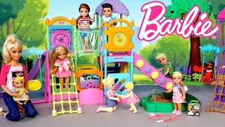 Barbie amp Ken Family Toddler Dolls Playground Fun amp Pool Party [upl. by Jeremiah]